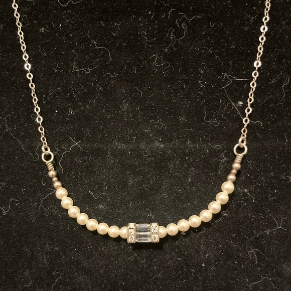 Sterling Silver & Faux Pearl Necklace - Picture 1 of 7